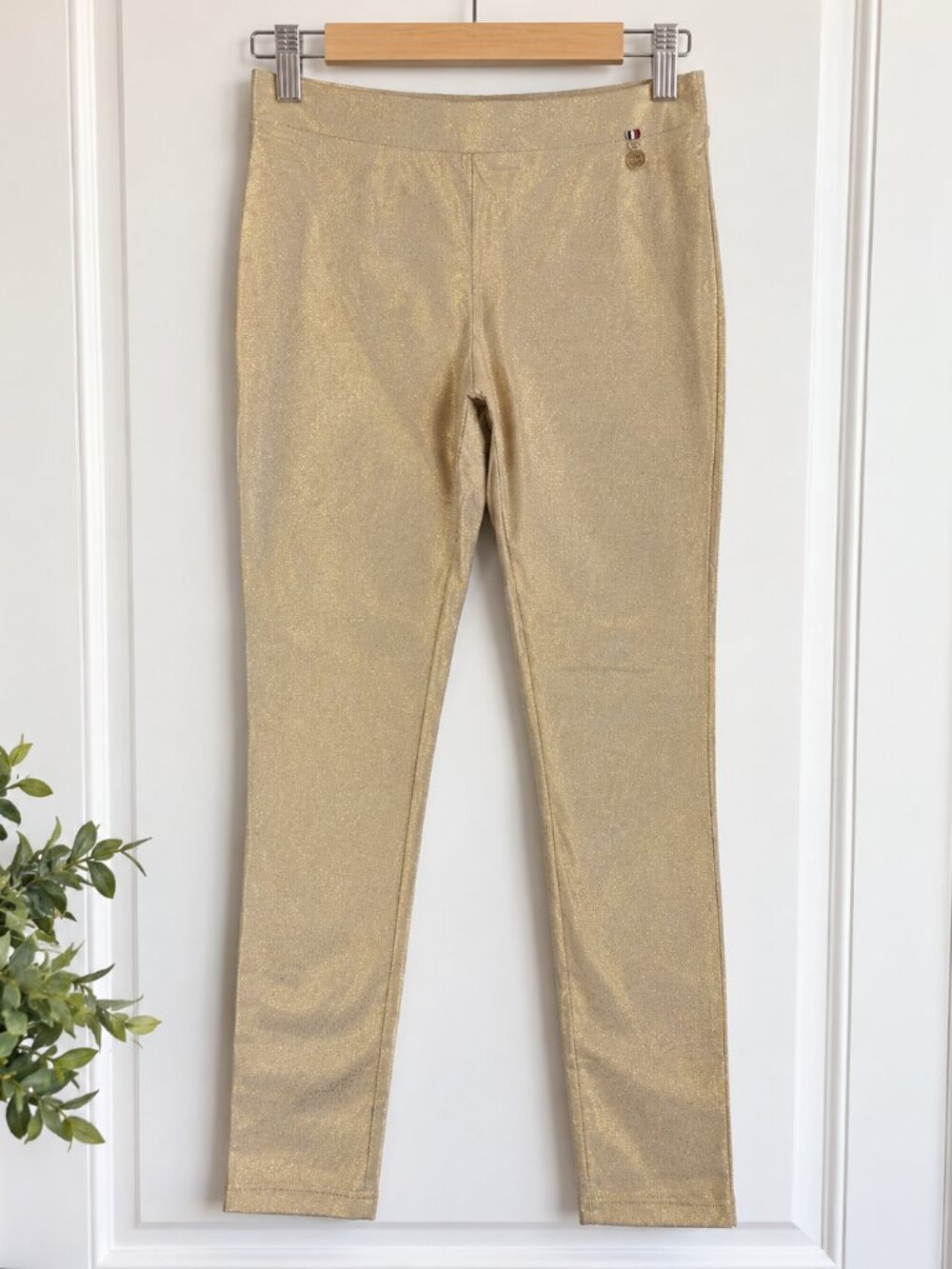 Tommy Hilfiger Womens Size 10/12 Gold Metallic Dot Pull On Leggings Skinny Pants